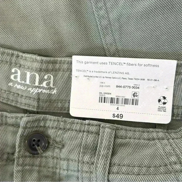 A.N.A. Cargo Pants Size 4 NWT High Rise Vintage Straight Leg Tencel Cotton Green - Picture 9 of 10